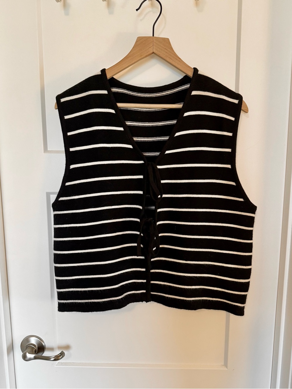 Striped Knit Tie-Front Vest - Black & White